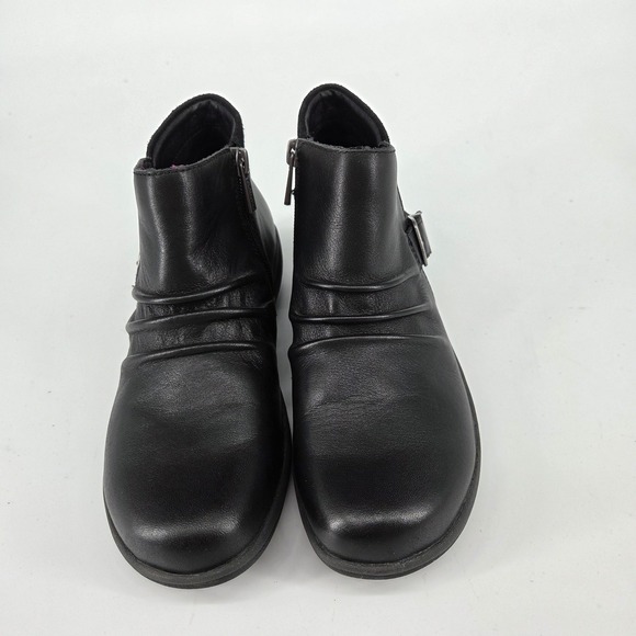 Aetrex Shoes - Aetrex Luna Black Leather Ruched Ankle Boots Womens 6-6.5 Side Zip DM700WM